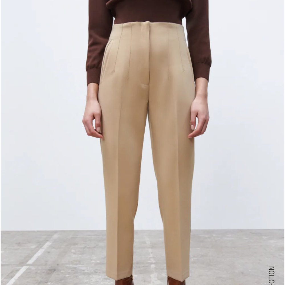 Zara HIGH-WAISTED PANTS - Taupe Brown Women's Size L